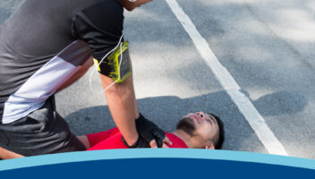 Man performing CPR chest compressions on his friend