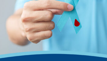 Diabetes Awareness - Red Drop Stitched on a Blue Ribbon